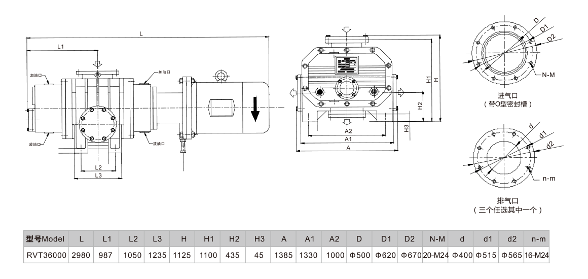 RVT36000羅茨真空泵 尺寸圖