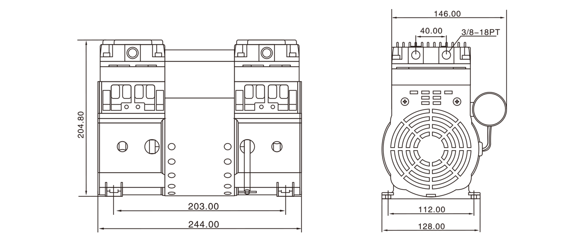 HP-2000H活塞真空泵 尺寸圖