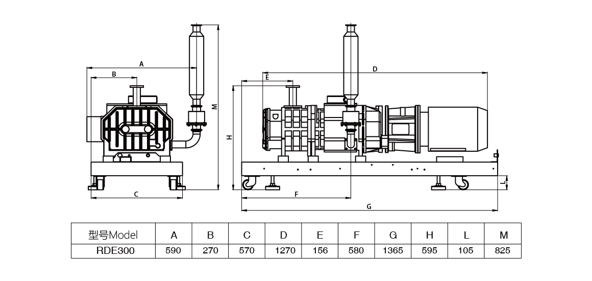 RDE300干式螺桿真空泵 尺寸圖